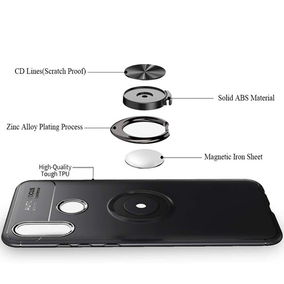 Huawei P Smart 2019 CaseUp Finger Ring Holder Kılıf Siyah Rosegold 3